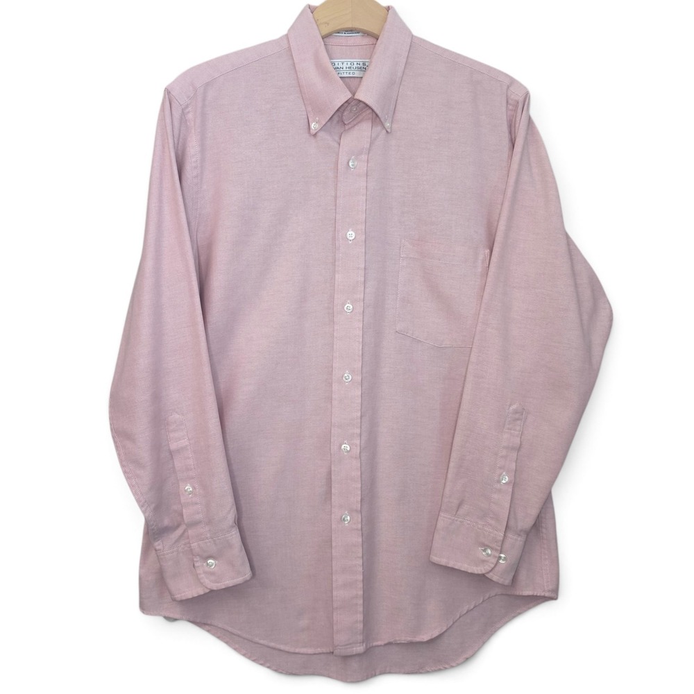 Van Heusen Dress Shirt Mens 16 32/33 Pink Oxford Button Down Fitted Long Sleeve